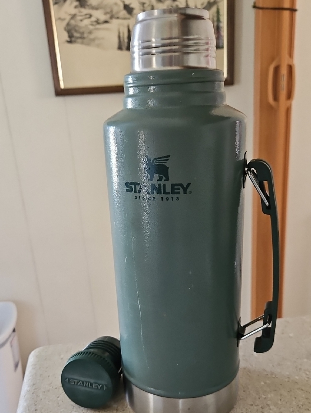 2 Qt Stanley Olive Green Vacuum Flask with Stainless Accents